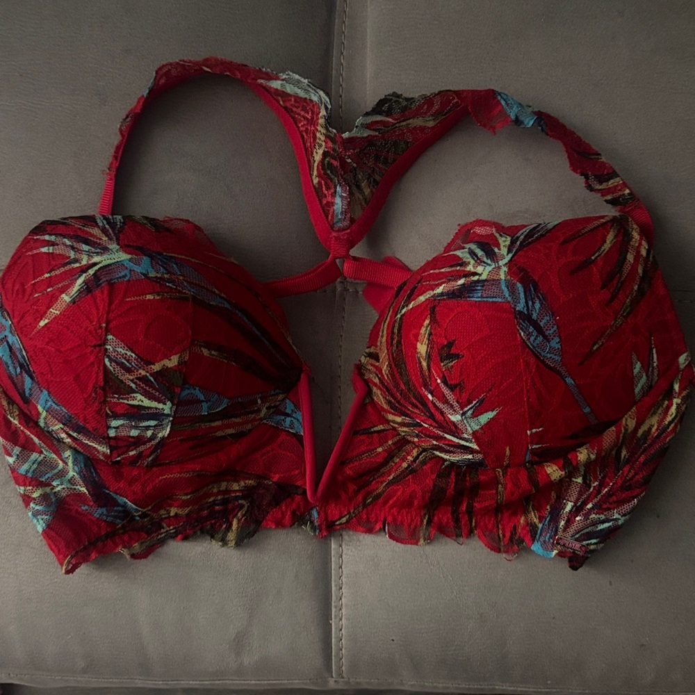 Red Patterned Women's Bra